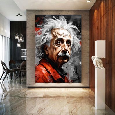 Albert Einstein Rot Kunst Bild, Wandbild Leinwand, Acrylglas oder Poster