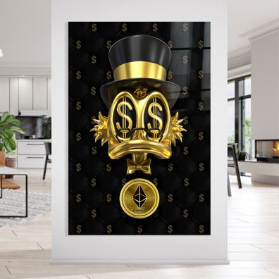 Kryptowährung Ethereum, Dagobert Duck Kunst Wandbild Leinwand, Acrylglas, Poster
