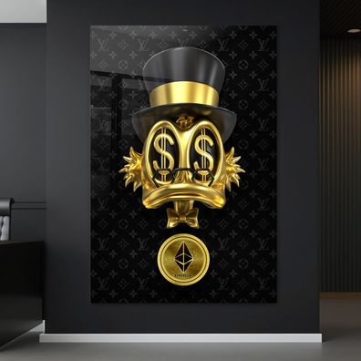 Kryptowährung Ethereum, Dagobert Duck Kunst Wandbild Leinwand, Acrylglas oder Poster