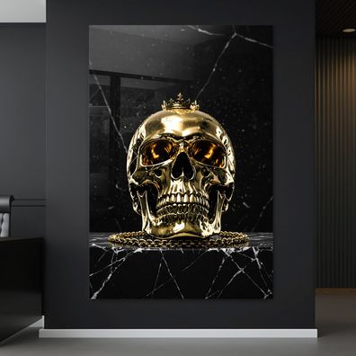Luxuriöser goldener Totenkopf, Kunst Bild, Wandbild Leinwand, Acrylglas oder Poster