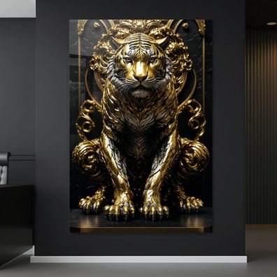 Luxuriöser Tiger in Gold Kunst Bild, Tier Wandbild Leinwand, Acrylglas oder Poster