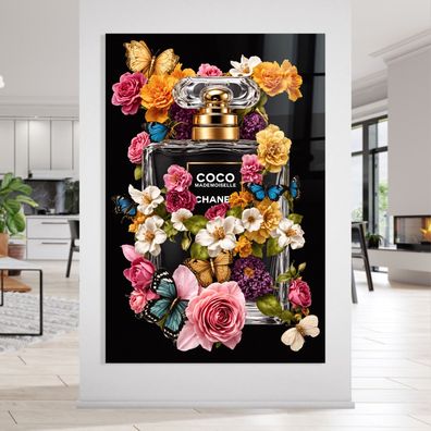 Luxusparfum COCO und Blumen Kunst Bild, Wandbild Leinwand, Acrylglas oder Poster