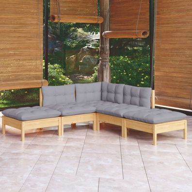 Garten Lounge Set Kissen Honigbraun Kiefernholz Sitzgruppe Gartenlounge Outdoor