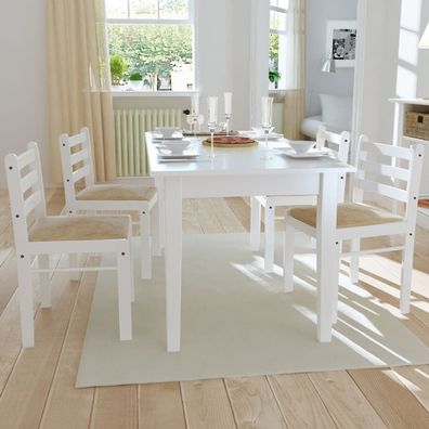 vidaXL Esszimmerstühle 4 Stk. Weiß Massivholz Gummibaum und Samt