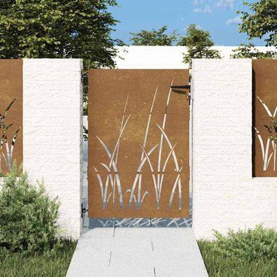 vidaXL Gartentor 85x150 cm Cortenstahl Gras-Design