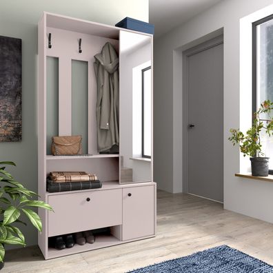 AX LIVING Schuhschrank mit Garderobe Tokessa 100cm Breite mit Spiegel, Kaschmir