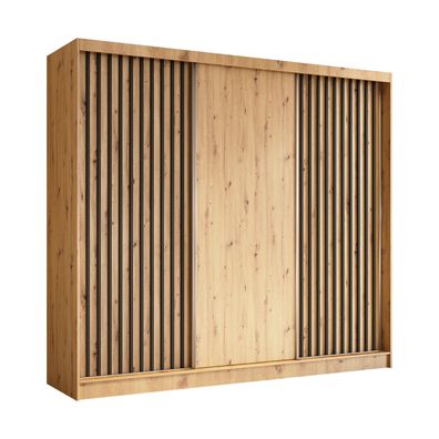 AX Living Cabinio Schwebetürenschrank Artisan - 240cm Schwarz Lamellen