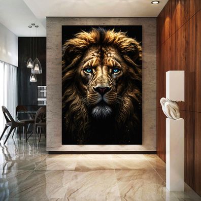 Blauäugiger Löwe Kunst Bild, Tier Wandbild Leinwand, Acrylglas oder Poster