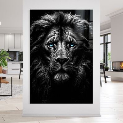 Blauäugiger Löwe Kunst Bild, Tier Wandbild Leinwand, Acrylglas oder Poster t55