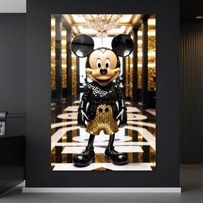 Goldene Luxus Micky Maus Kunst Bild, Wandbild Leinwand, Acrylglas oder Poster