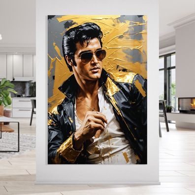 Elvis Presley, Sänger Gold Kunst Bild, Wandbild Leinwand, Acrylglas oder Poster 16p2