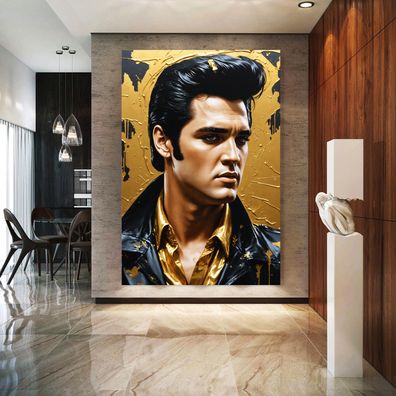 Elvis Presley, Sänger Gold Kunst Bild, Wandbild Leinwand, Acrylglas oder Poster 16p28