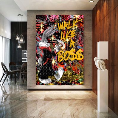 Walk Like A BOSS, motivierende POP ART Kunst, Wandbild Leinwand, Acrylglas, Poster