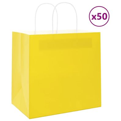 vidaXL Papiertragetaschen 50 Stk. mit Henkeln Gelb 26x17x25 cm