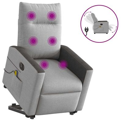 vidaXL Massagesessel mit Aufstehhilfe Elektrisch Wolkengrau Stoff