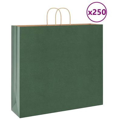 vidaXL Papiertragetaschen 250 Stk. mit Henkeln Grün 54x15x49 cm