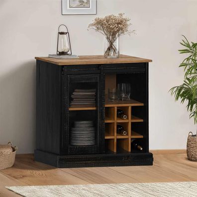 vidaXL Sideboard HALDEN mit Schiebetür Schwarz 80x40x80 cm Massivholz
