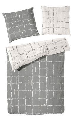 Primera Soft-Seersucker Bettwäsche 155x220 Wende Karo grau weiß stein 213065-80
