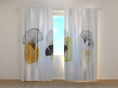 Fotogardine Blumen mit goldenen Elementen, Fotovorhang mit Motiv, Maßanfertigung