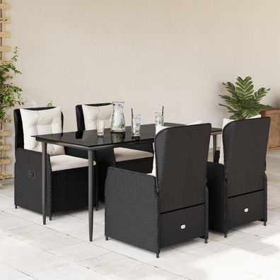 vidaXL 5-tlg. Garten-Essgruppe mit Kissen Schwarz Poly Rattan