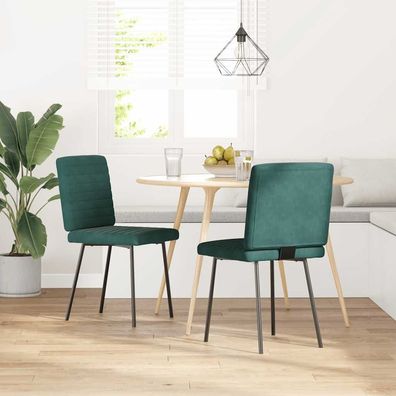 vidaXL Esszimmerstühle 2 Stk. Dunkelgrün Samt