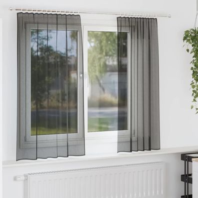 vidaXL Voile Vorhänge mit Lasche 2 Stk. Schwarz