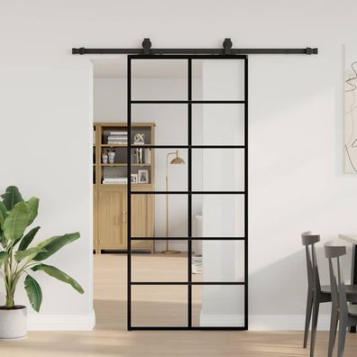 vidaXL Schiebetür mit Beschlag Schwarz 90x205 cm ESG-Glas