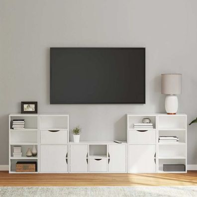 vidaXL 5-tlg. Wohnwand mit Stauraum ODDA Weiß Massivholz Kiefer