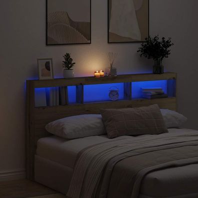 vidaXL LED-Kopfteil mit Ablagen Artisan-Eiche 180x17x102 cm