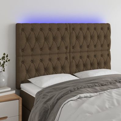 vidaXL LED Kopfteil Dunkelbraun 144x7x118/128 cm Stoff