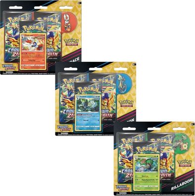 Pokémon - Crown Zenith: 3x Pin Collection - 9 Booster Packs - Englisch