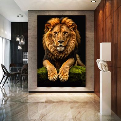 Löwe Kunst Bild, Tier Wandbild Leinwand, Acrylglas oder Poster, Modern Kunst Bild Art