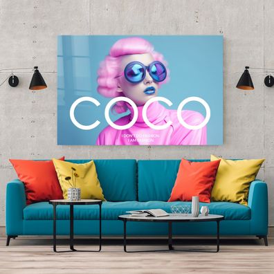 ROSA LUXUS COCO MODE FRAU, MODERN KUNST Wandbild Acrylglas, Leinwand oder Poster