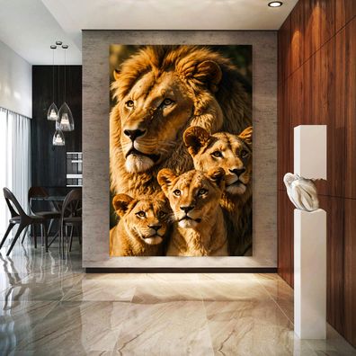 Löwenfamilie, Tierliebe Kunst, Tier Bild Wandbild Leinwand, Acrylglas oder Poster k6p
