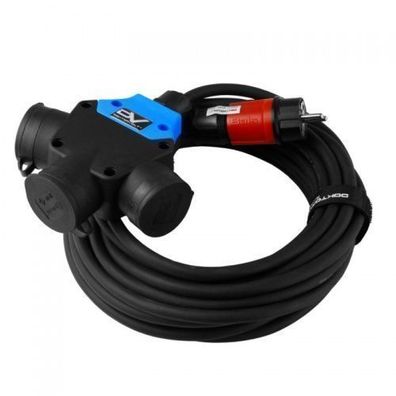 Verlängerungskabel 10m mit SCHUKO 3-Wege Kupplung 3x230V 3x1,5mm2 Doktorvolt® 21