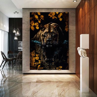Löwe im Wasser, Tier Wandbild Leinwand, Acrylglas oder Poster, Lion Animal