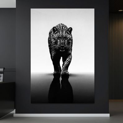 Leopard schwarz und weiß, Tier Wandbild Leinwand, Acrylglas oder Poster
