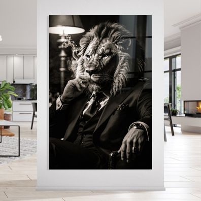Elegant gekleideter Löwe, BOSS Tier Wandbild Leinwand, Acrylglas oder Poster G$$