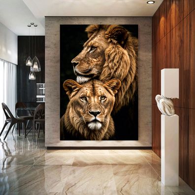 Der Löwe und die Löwin Tier Kunst, Wandbild Leinwand, Acrylglas oder Poster Bild