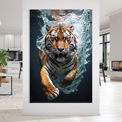 Tiger im Wasser Kunst, Tier Wandbild Leinwand, Acrylglas oder Poster, Animal Bild