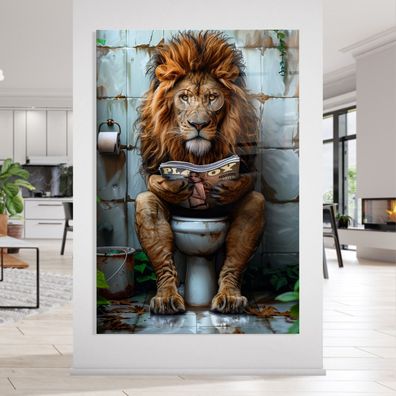 Löwe liest die Zeitschrift auf der Toilette Kunst Wandbild Leinwand, Acrylglas Poster