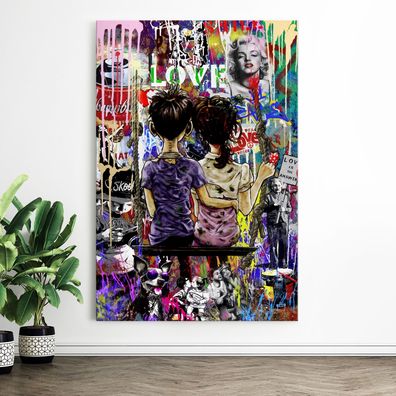 Wandbild Banksy Kinder auf der Swing Pop Art Liebe Kunst, Leinwand, Acrylglas, Poster