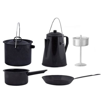 Outdoor Kochset aus Emaille, Lagerfeuer Kochgeschirr, Garten Kochset 4 teilig