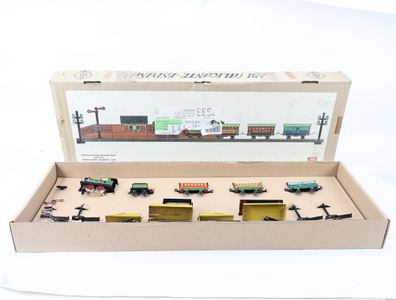 E1561 PAYA 874 Blechspielzeug 25-tlg. Uhrwerk-Personenzug mit Gleismaterial etc