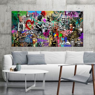 Panorama Wandbild Pop Art, Banksy Graffiti Love Street Art Kunst, Acrylglas, Leinwand