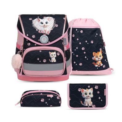 Belmil Compact ergonomisches Schulranzen-Set 4-teilig "Cute Kitten" mit Brustgurt,