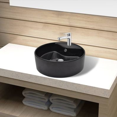 Keramik Waschbecken mit Hahnloch | rund | Aufbauwaschbecken | Waschtisch | TOP