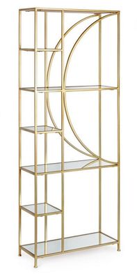 Bücherregal Elenor 66x25,5x176cm Stahlgestell Gold mit 6 Regalböden aus Glas