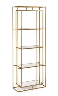 Bücherregal Elenor 68x28x172,5cm Stahlgestell Gold mit 4 Regalböden aus Glas