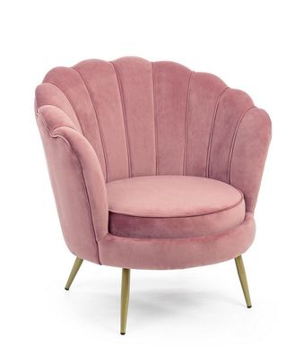 Polstersessel Giliola 80x76x84cm Samt-Optik Rose Muscheldesign Stahlbeine Gold